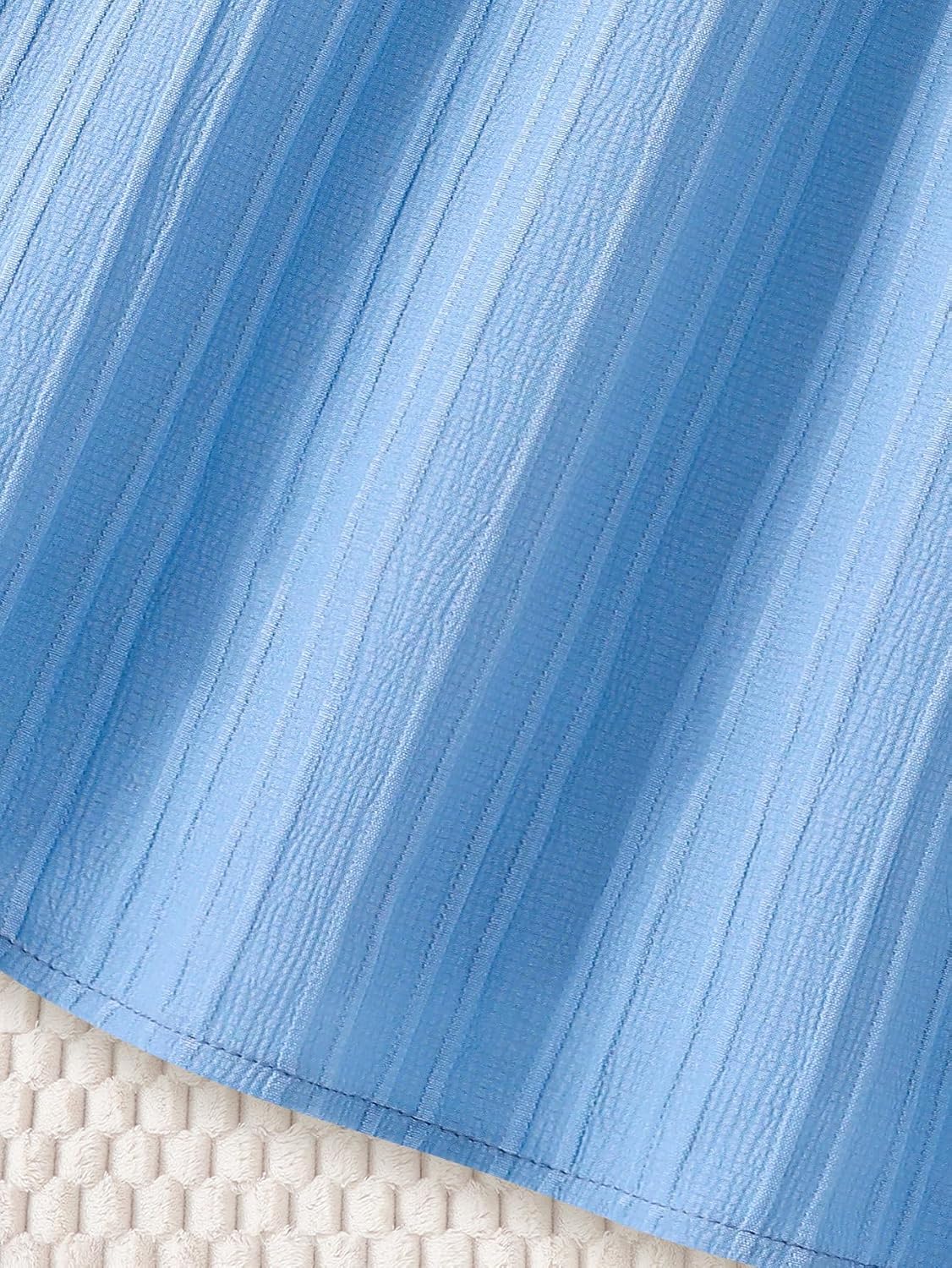 Girls Summer Dresses Blue Kid Short Puff Sleeve Flowy Dress with Belt Ruffle Fashion for 13-16 Y
