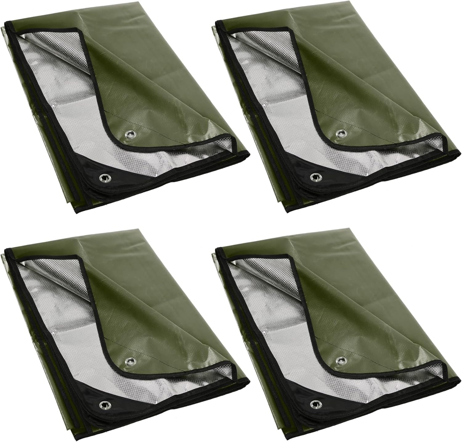 RedSwing 4 Packs Emergency Blankets, Waterproof Survival Thermal Tarp, Multipurpose Reflective Insulated All Weather Blankets for Camping Hiking, Green
