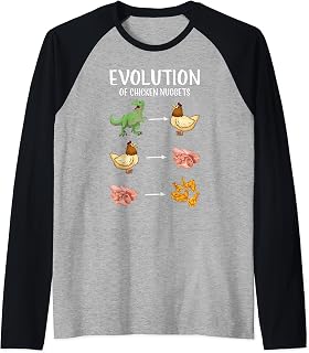 Evolution Of Chicken Nuggets Dinosaur Dino T-Rex Hen Wings Raglan Baseball Tee