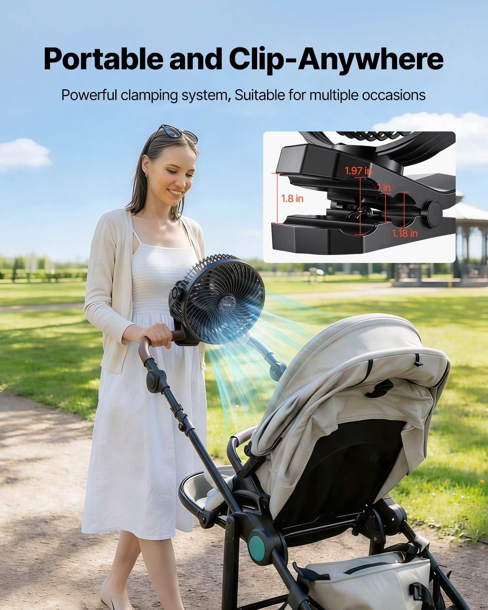 VEVOR Ventilador Portátil con Clip, Batería Doble hasta 139 CFM, 4 Velocidades 3 Fijas 1 Modo de Circulación, Ventilador con Pinza USB-C para Oficina Escritorio Camping Viaje Cinta de Correr, Negro