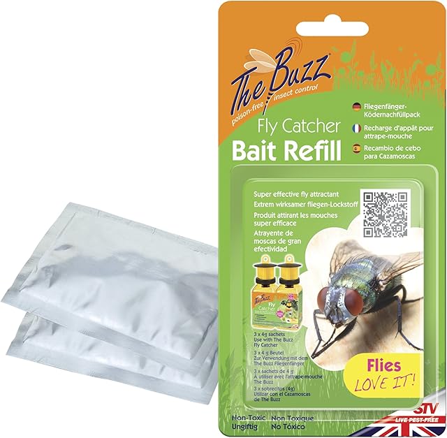 The Buzz Fly Catcher Non Toxic Insect Trap Prevention Bait Reusable Twin Pack Large Outdoor Use 10 Metre Radius (Bait Refill - 3 Pack)