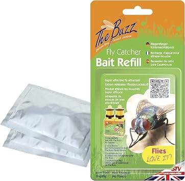 The Buzz Fly Catcher Non Toxic Insect Trap Prevention Bait Reusable Twin Pack Large Outdoor Use 10 Metre Radius Bait Refill - 3 Pack