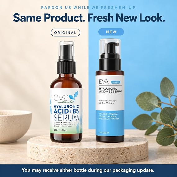 Eva Naturals Hyaluronic Acid + B5 & Vitamin C Face Serum, Hydrating, 2 oz