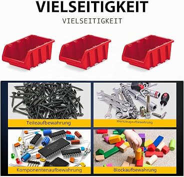 Workshop Stacking Box PP Plastic Display Box Stacking Box Storage Boxes for Tool Wall Storage Box Sorting Box Red Pack of 10 115 x 80 mm