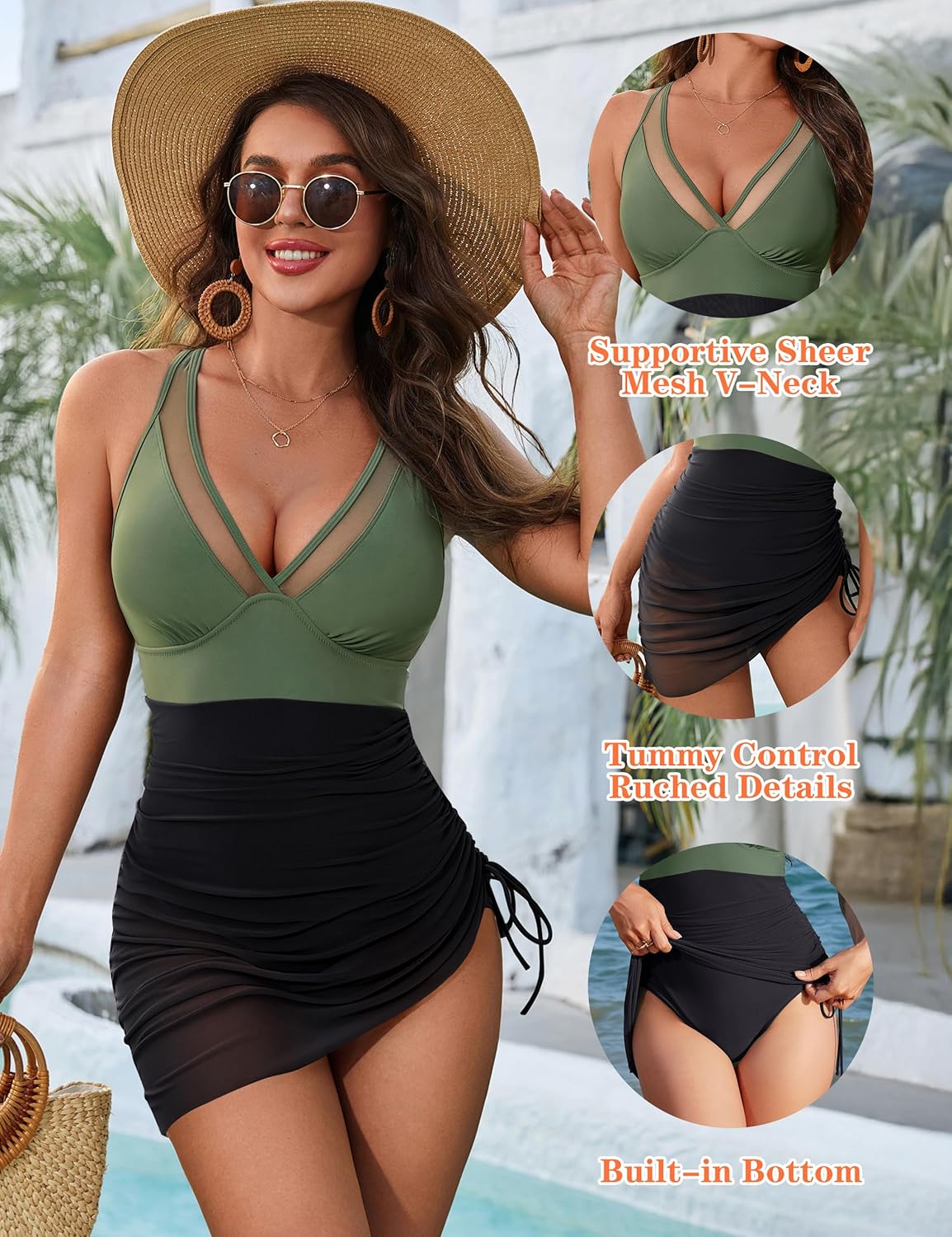 Blooming Jelly Women's One Piece Swimsuit Tummy Control Swim Dress Modest Bathing Suit Mesh Sarong Wraps Swim Suits - Image 4