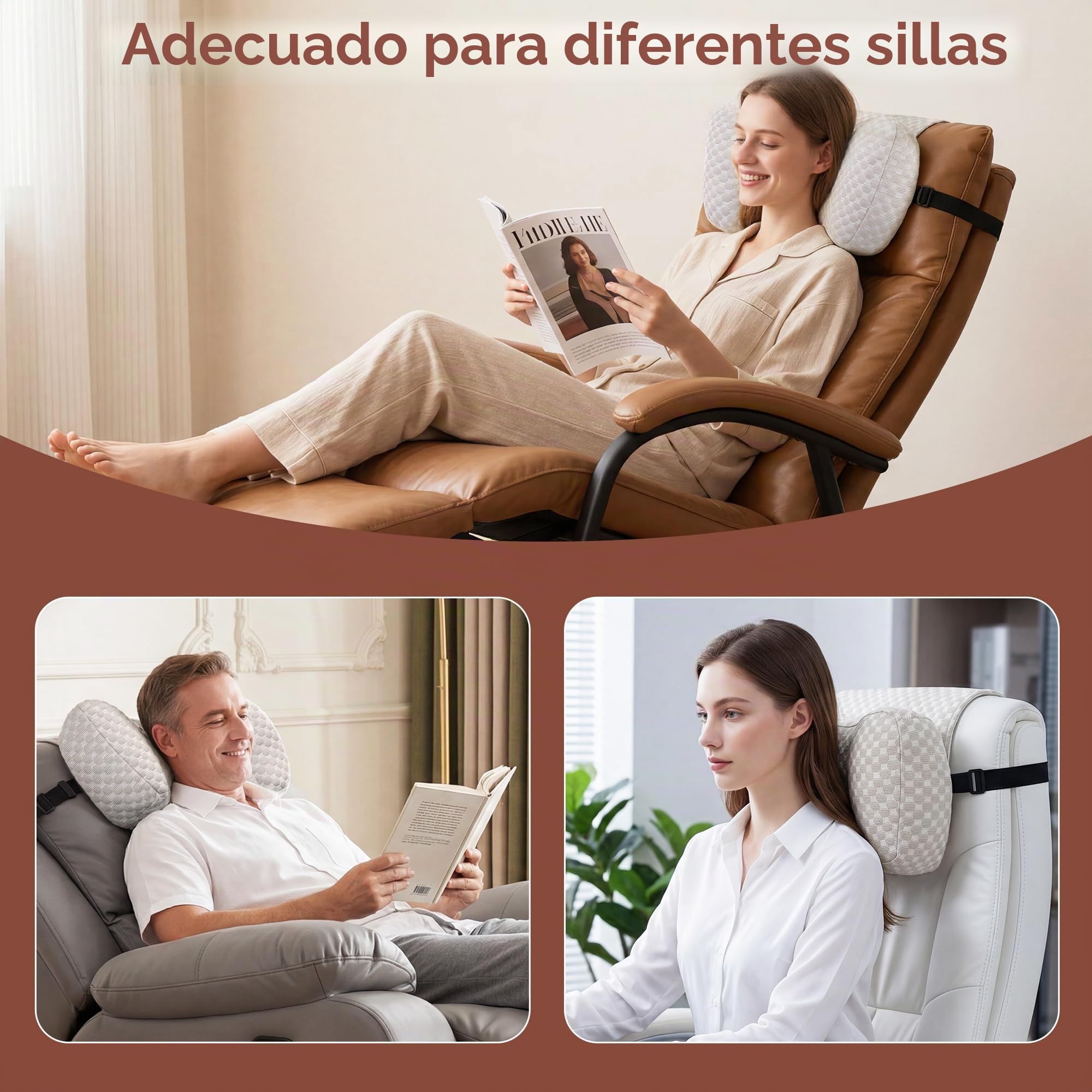 Almohada cervical de espuma viscoelástica para sillón relax – Reposacabezas ergonómico contra el dolor de cuello, soporte de cabeza y cuello para dormir de lado, antideslizante y ajustable