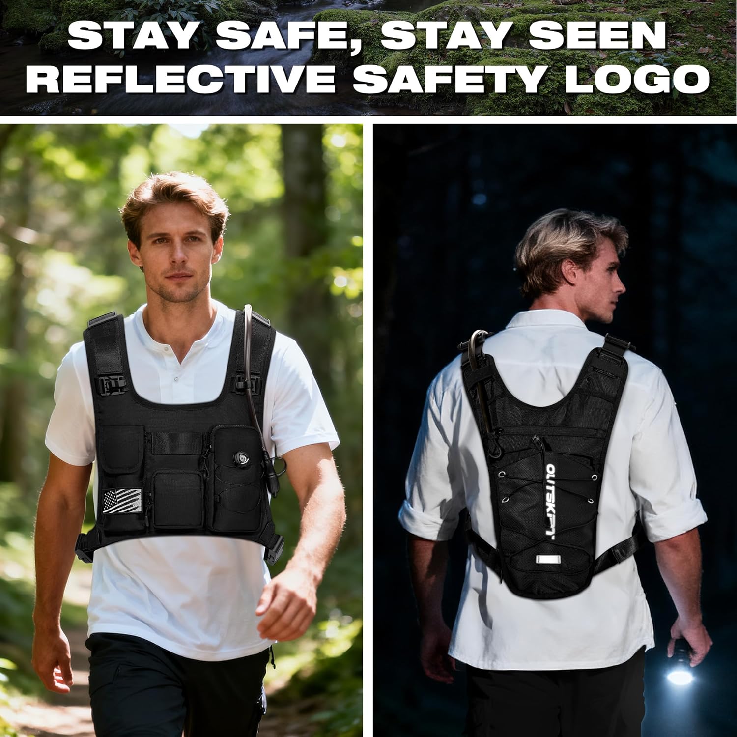 OUTSKIRT Hydration Backpack Vest Bag Lightweight Adjustable Pack with 2L Water Bladder Chest Bag for Hiking Cycling Hunting Climbing for Women and Men - Image 8