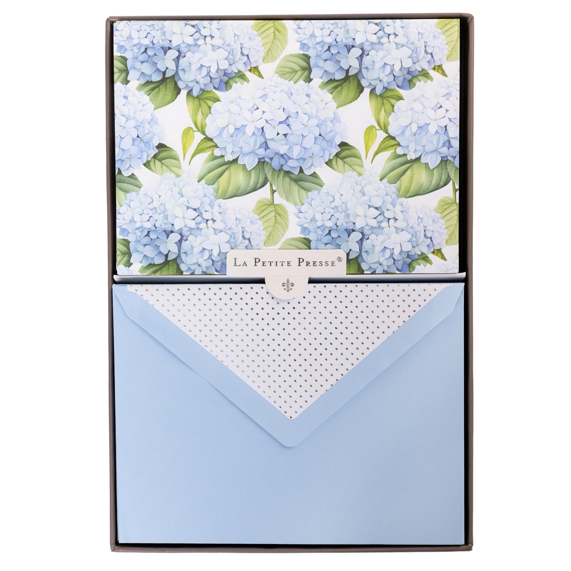 Hortensia Designer Cards by Graphique Luxe Collection, Silver Foil Embossed Stationary Boxed Set, 10 Blank Cards with 11 Envelopes, All Occasion