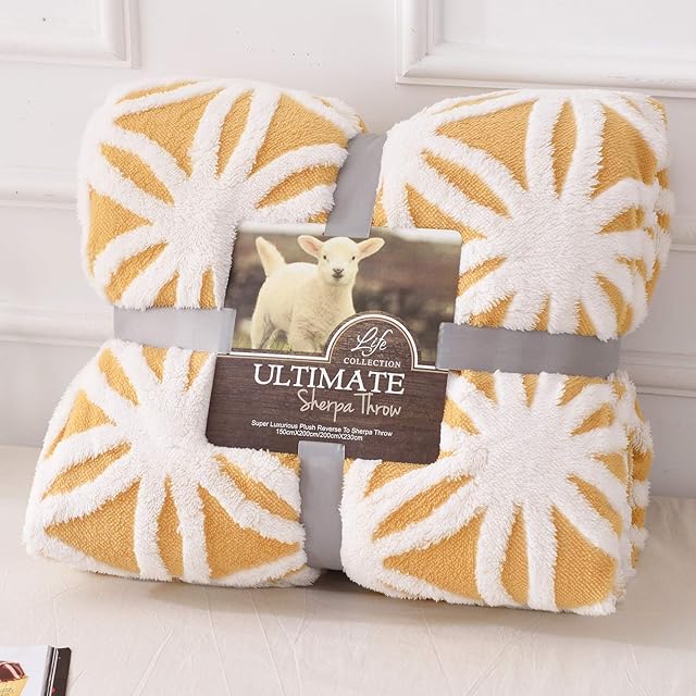 TEALP Sherpa Fleece Blanket Fluffy Soft Blanket Dual Sided Throw Blanket Travel Camping Blanket fit Couch Sofa Bed (Yellow,51x63)