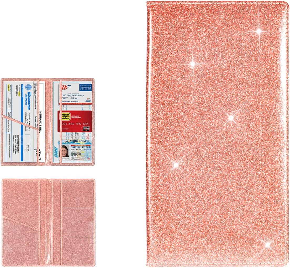 Shering Soporte para registro y seguro de automóvil, organizador de cuero brillante para documentos de tarjeta de vehículo, cierre magnético,