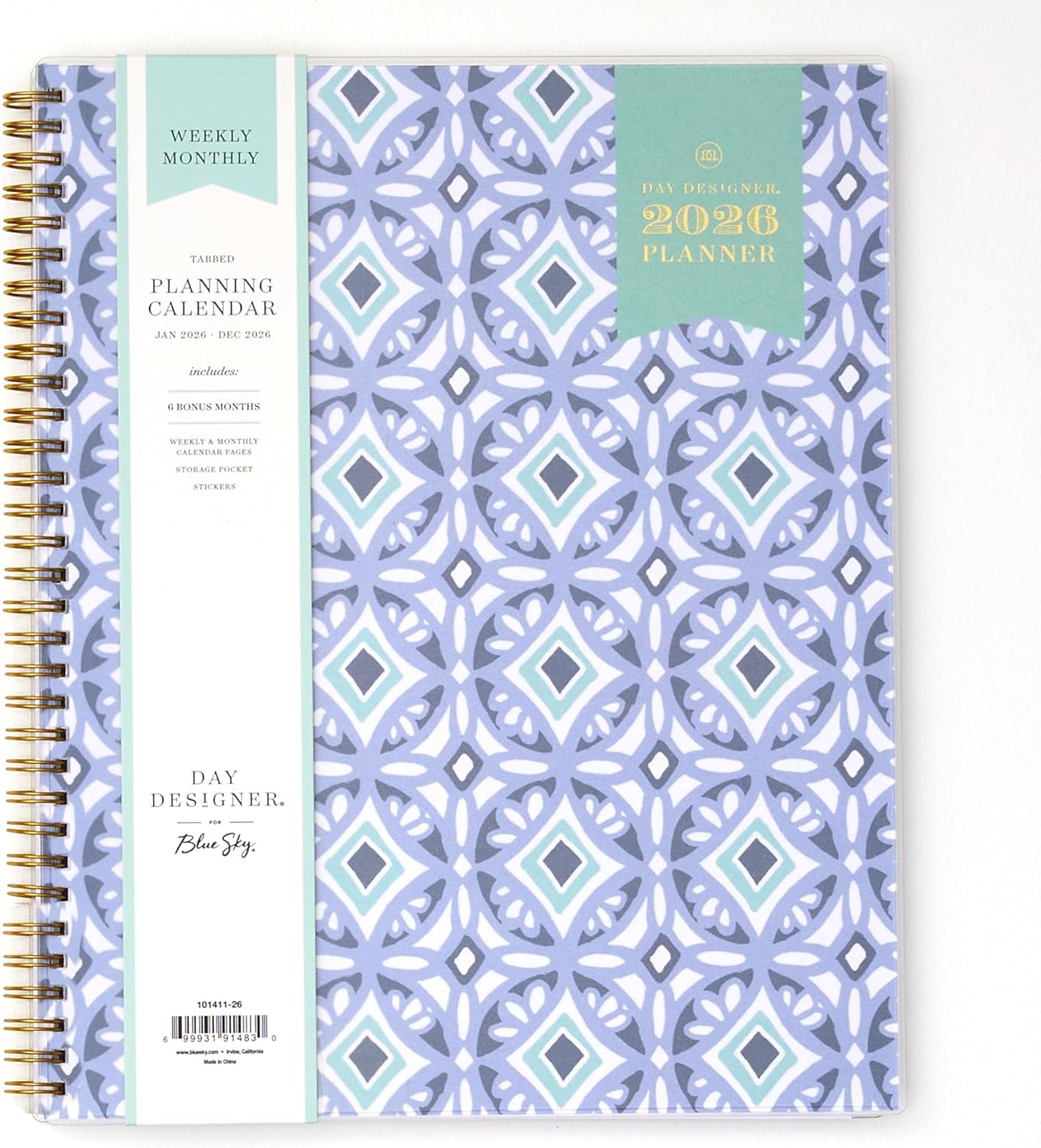 Blue Sky Day Designer 2026 Weekly and Monthly Planner Calendar, January 2026 - December 2026, 8.5" x 11", Flexible Cover, Durable Twin Wire Binding, Includes Storage Pocket, Stickers, Tile