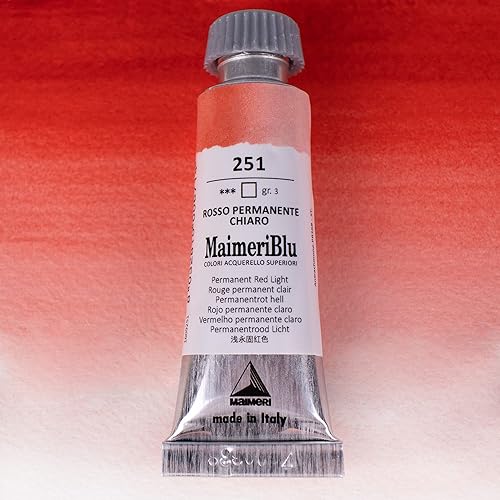 Miniatura 2 de Maimeri Blu PR168 - Pintura de acuarela profesional de un solo pigmento, 0.4 fl oz, luz roja permanente, tubo de pintura de acuarela transparente y