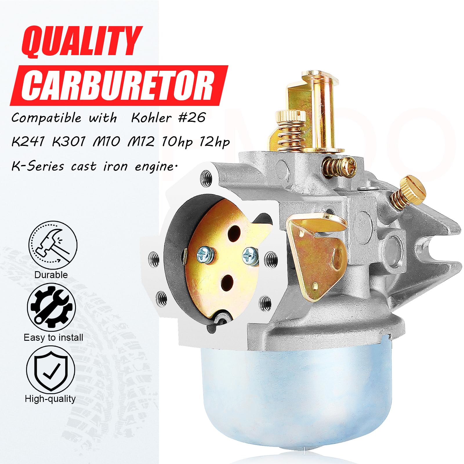 QAZAKY Sostituzione Del Carburatore Per Kohler # 26 K241 K301 10HP 12HP M10 M12 Lanwmower Ghisa Motore Cub Cadet 4705313 47-053-13 4785322 4785322-S 4.785.323 4.785.323 - Foto 2