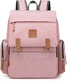 Mochila Maternidade de Couro Impermeável com Gancho para Carrinho e Trocador, Bolsa Maternidade Luxo Grande Capacidade Multifuncional para Bebê Viagem LAND GRANDE AMOR LUXURY2.0 (Rosa)
