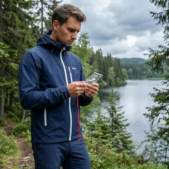 Waterproof Sighting Compass – Adjustable declination compass navigation tool with magnifier and mirror – Multifunction survival equipment for hiking, trekking, camping and map reading with lanyard
