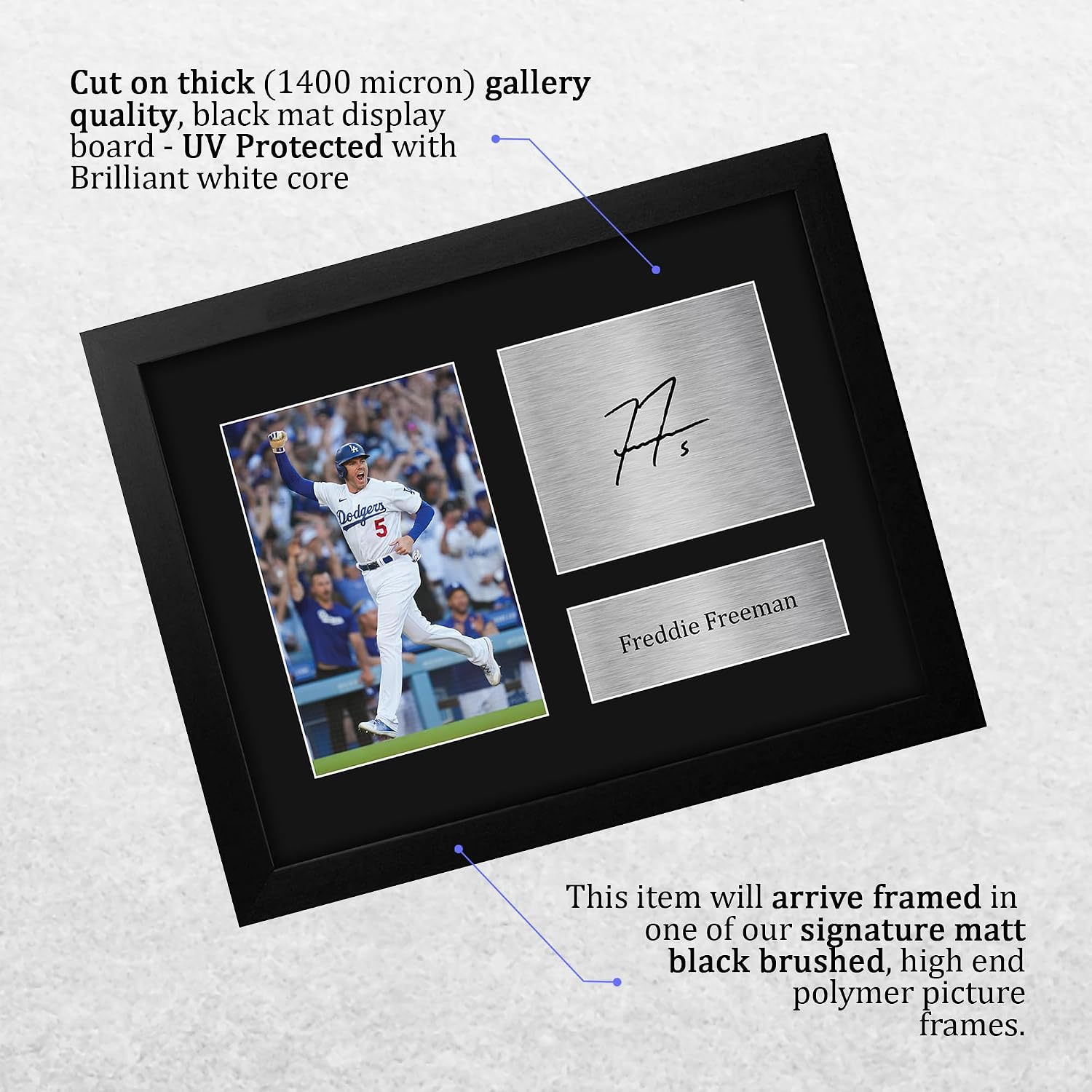 HWC Trading Freddie Freeman LA Dodgers Gifts Printed Signed Autograph Picture for Baseball Memorabilia Fans - US Letter Framed (ID-007840)