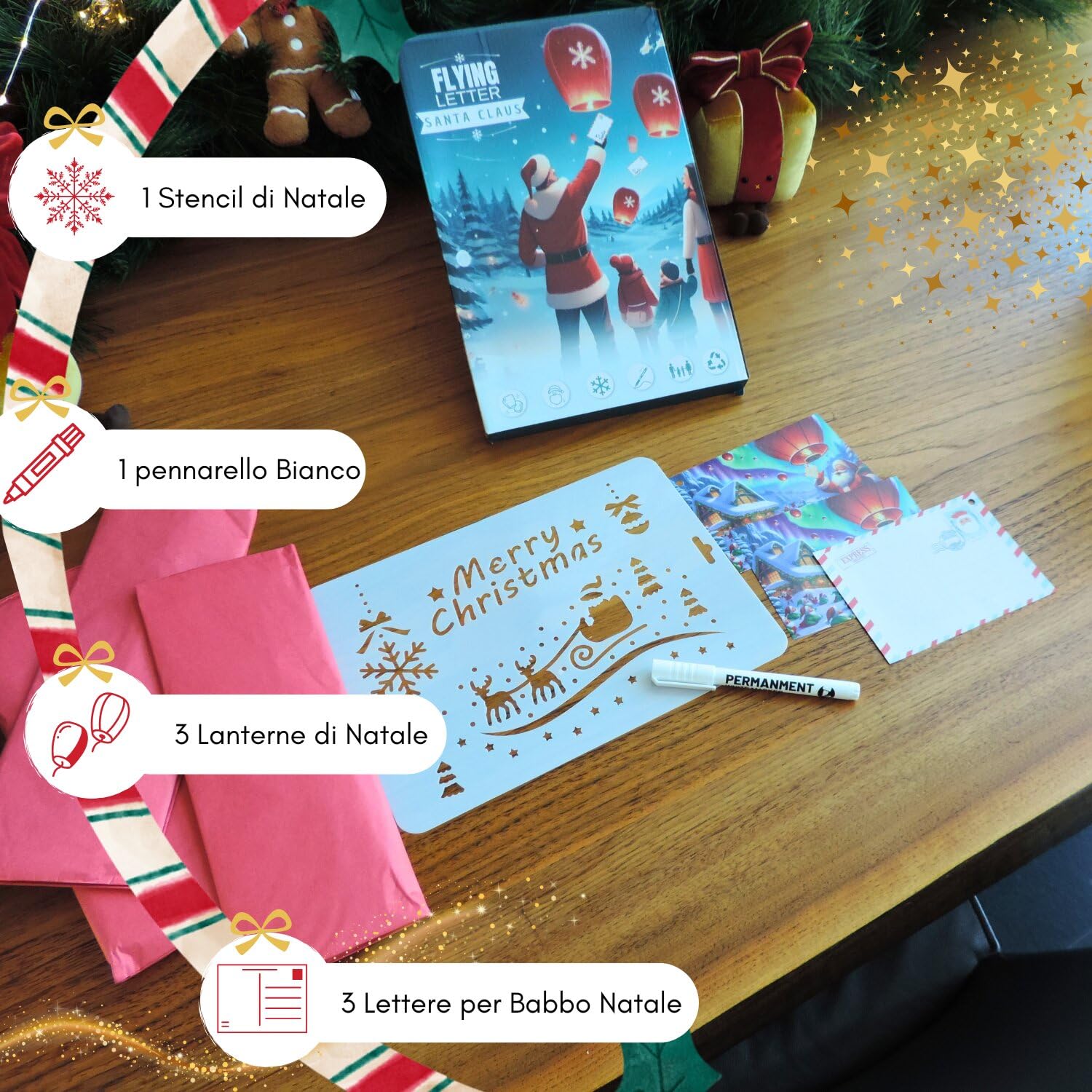 SkyLantern Volante® - Set Di 5 Lanterne Volanti Con Lettere Per Babbo Natale, 100% Igniughe E Biodegradabili