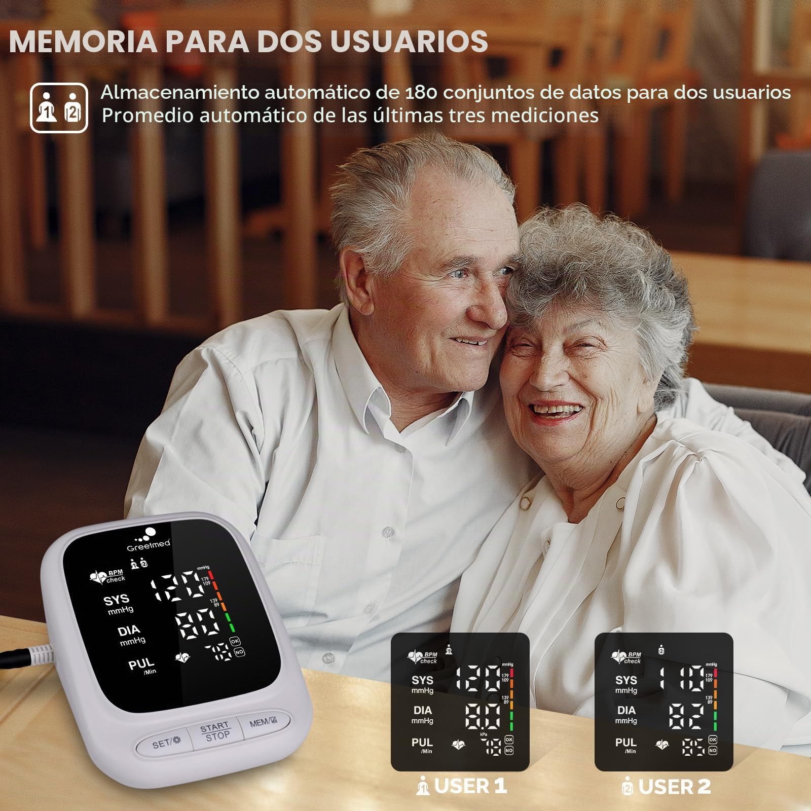 Greetmed Tensiómetro Automático Para Brazo, Tensiómetro Parlante, Recargable, Para Uso Doméstico, Pantalla Led Digital, Ajustable, De 8,7 A 16,5 Pulgadas, Modelo Para Dos Usuarios Grande