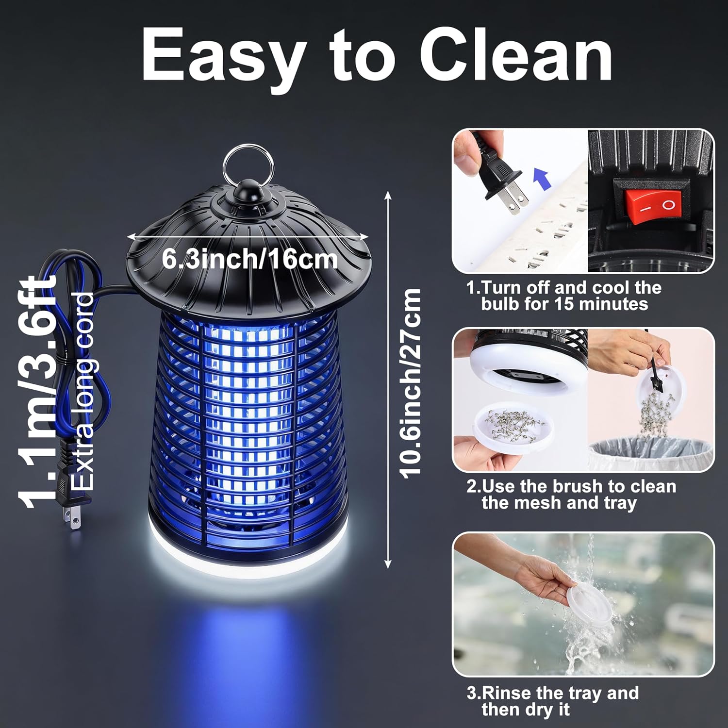 Bug Zapper Outdoor/Indoor,Mosquito Zapper 4200V High Powered Waterproof Electronic Mosquito Killer,15W UVA Mosquito Lamp Bulb,Fly Traps Patio Insects Killer (Black and White)