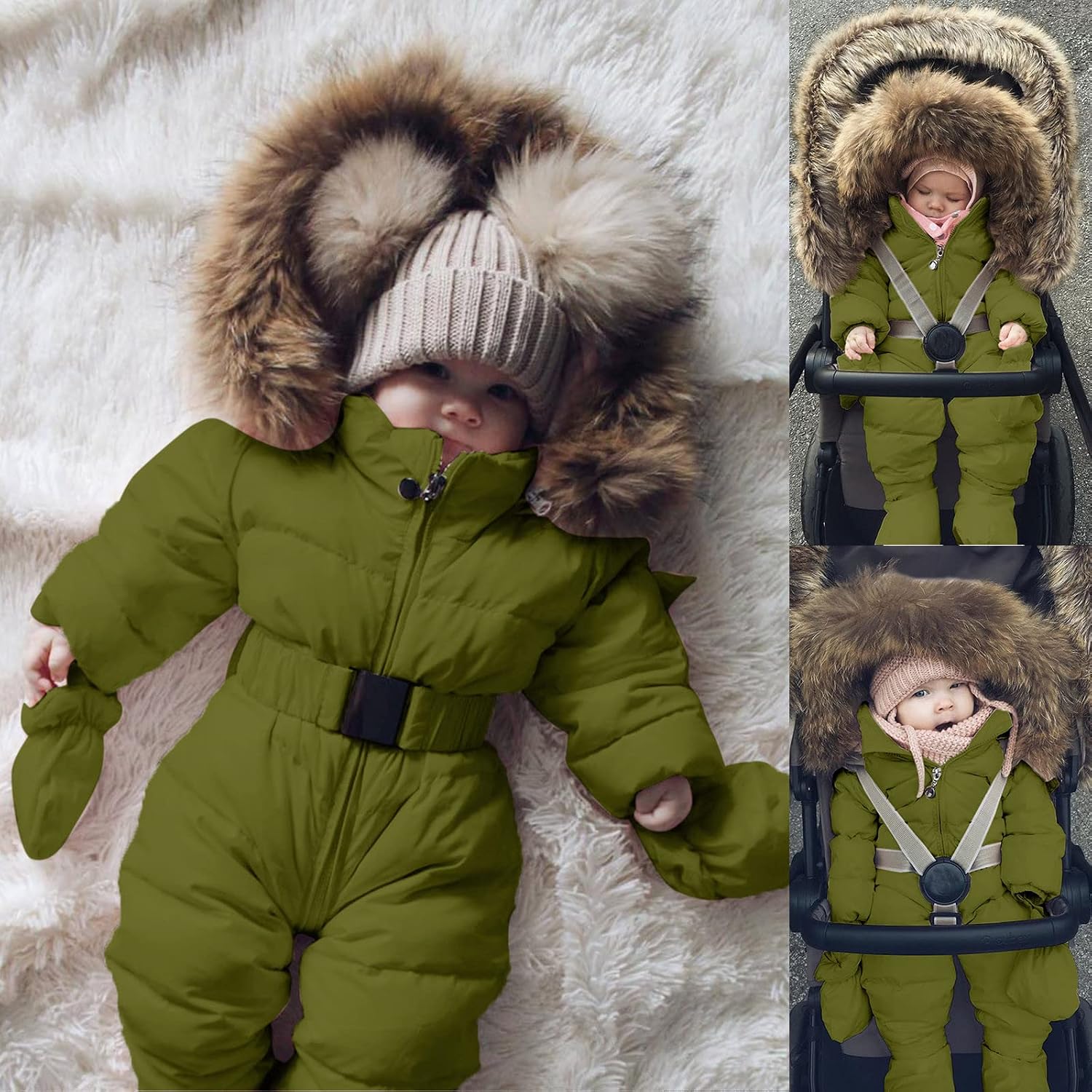 Infant Baby Girls Boys Romper Set Warm Hooded Snowsuit Jumpsuit Down Coat Romper Toddler Snow (Green, 12-18 Months)
