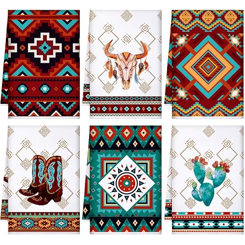 Boyiee Set of 6 Southwestern Kitchen Towels Boho Aztec Theme