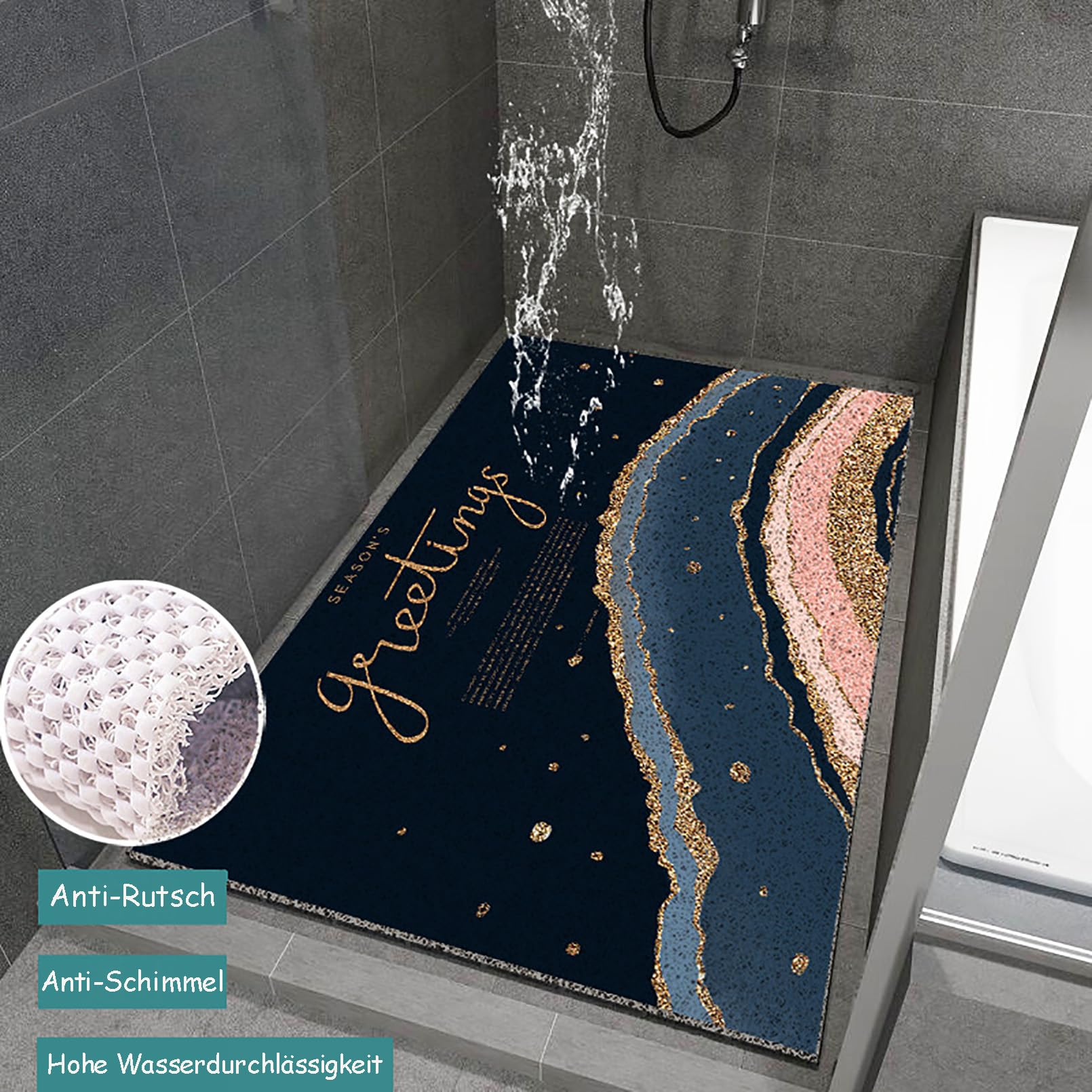 Alfombrilla antideslizante para bañera de 40 x 60 cm, diseño marino colorido, material de PVC, con gancho de cabestrillo, suave y cómodo, alta permeabilidad al agua