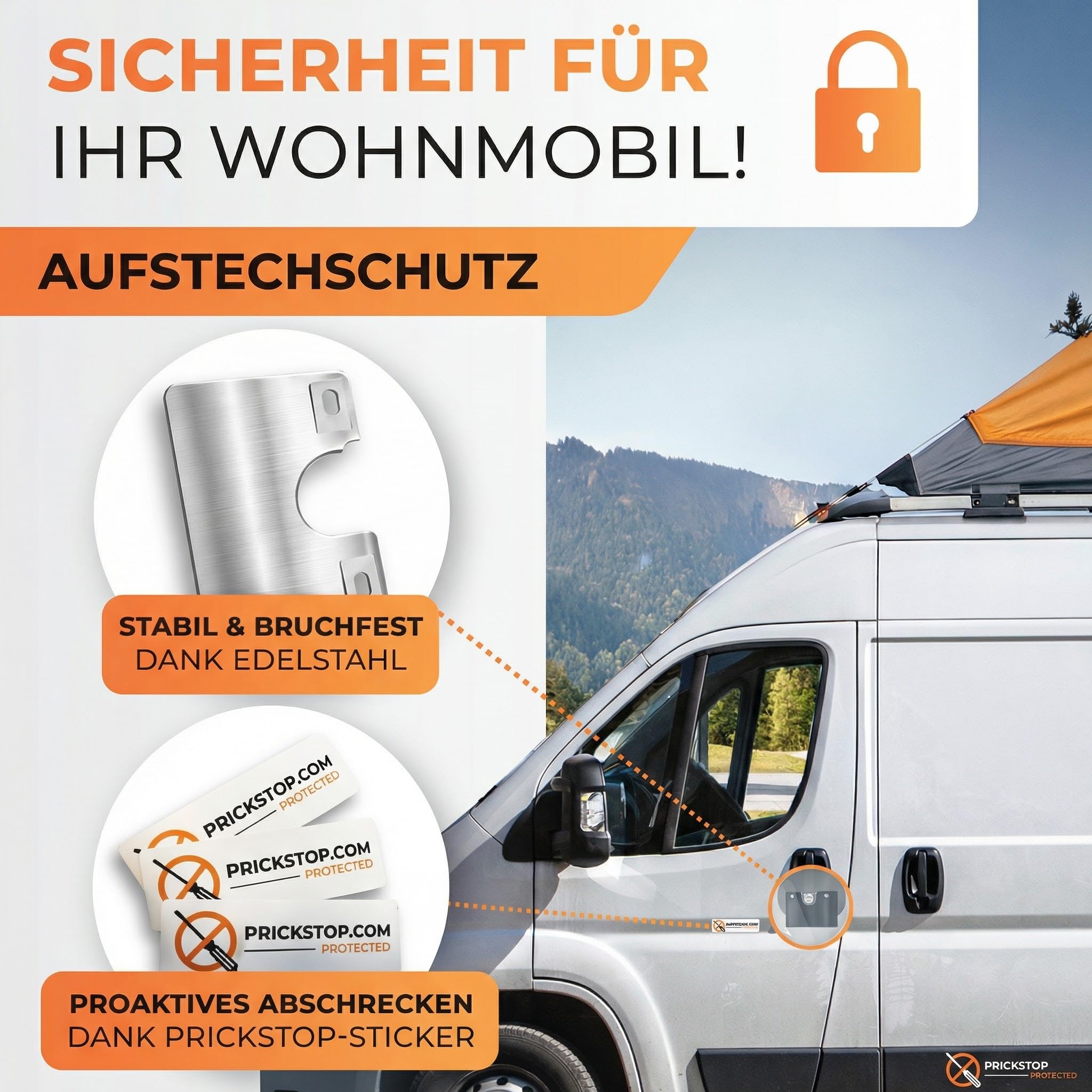 Serratura per portiera posteriore e protezione antifurto Prick Stop per Fiat Ducato, Peugeot Boxer, Citroen Jumper H1, H2, H3, accessori per camper (con piolo pieghevole) (Prickstop portiera