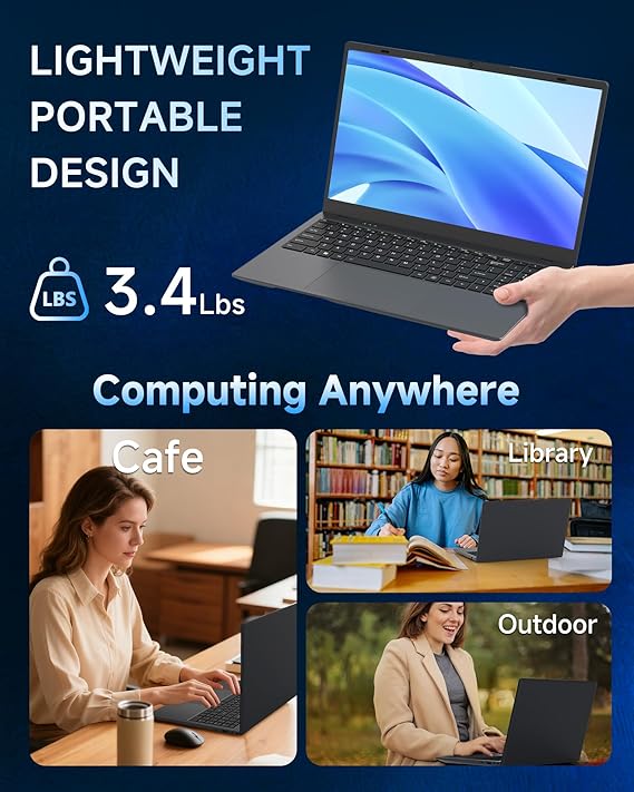 Laptop Computer, 15.6 inch Laptops with 256GB SSD 8GB RAM, Pentium CPU up to 3.4GHz, Long Battery Life, USB 3.2, Type C, TF Card Slot, HDMI, Laptop Good for Business and Student