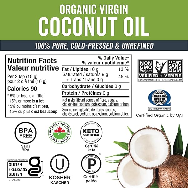 Viva Naturals Organic Virgin Coconut Oil,16 fl oz (473 mL) – Coconut Oil for Hair, Skin, Cooking & Baking – Cold-Pressed, Unrefined & Non-GMO – Keto & Paleo Certified – BPA-Free Jar - 2