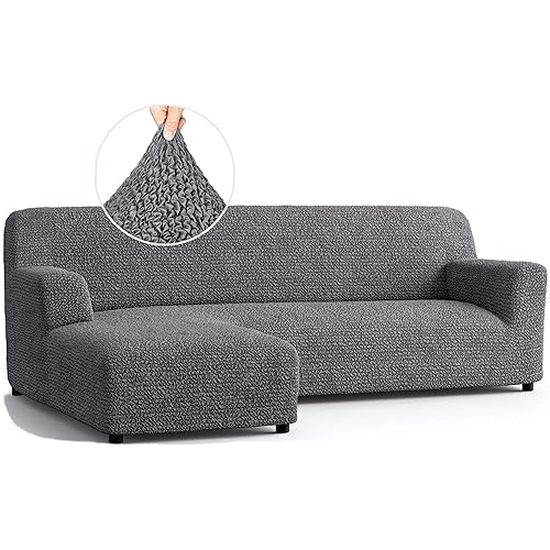PAULATO BY GA.I.CO. Sectional Couch Cover - Chaise L-Shape Sofa Slipcover - Washable Corner Couch Covers - 1-Piece Form Fit Stretch Cover - Microfibra Collection - Dark Grey (Left-Facing Chaise)