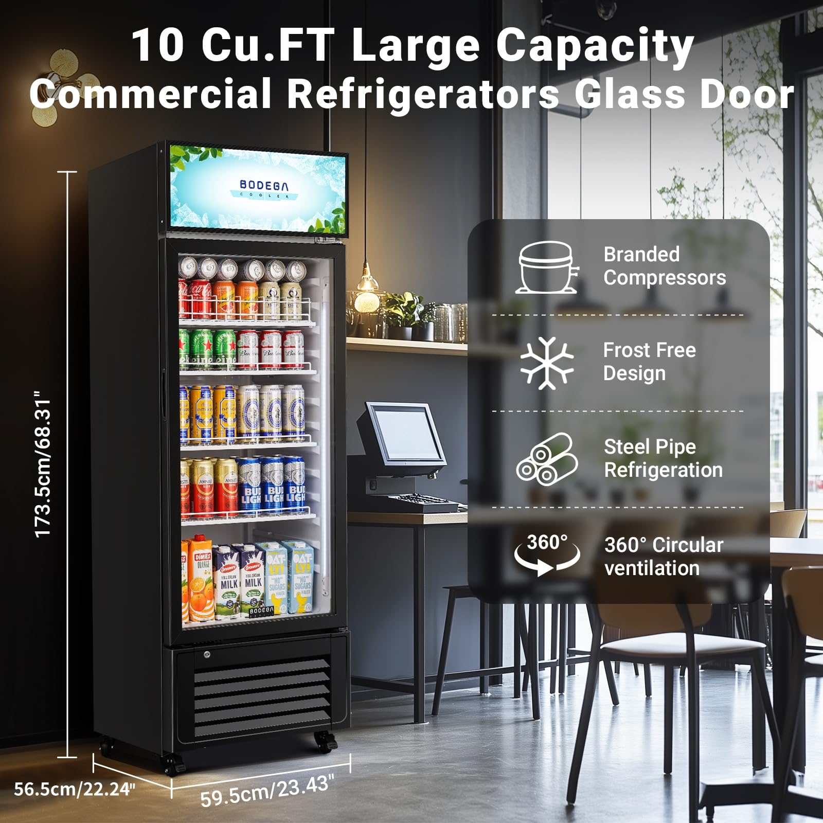 Bodegacooler Commercial Beverage Refrigerator And Cooler, 10.0 Cu.Ft Commercial Merchandiser Refrigerator With Soft LED Light, Commercial Fridge, Display Refrigerator With 240 Cans & 120 Bottles. on Fridge.com - View 5