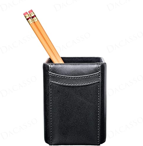 Miniatura 3 de Dacasso Portavasos clásico de cuero negro para lápicesbolígrafos para escritorio, decoración ejecutiva de lujo y organización de oficina esencial