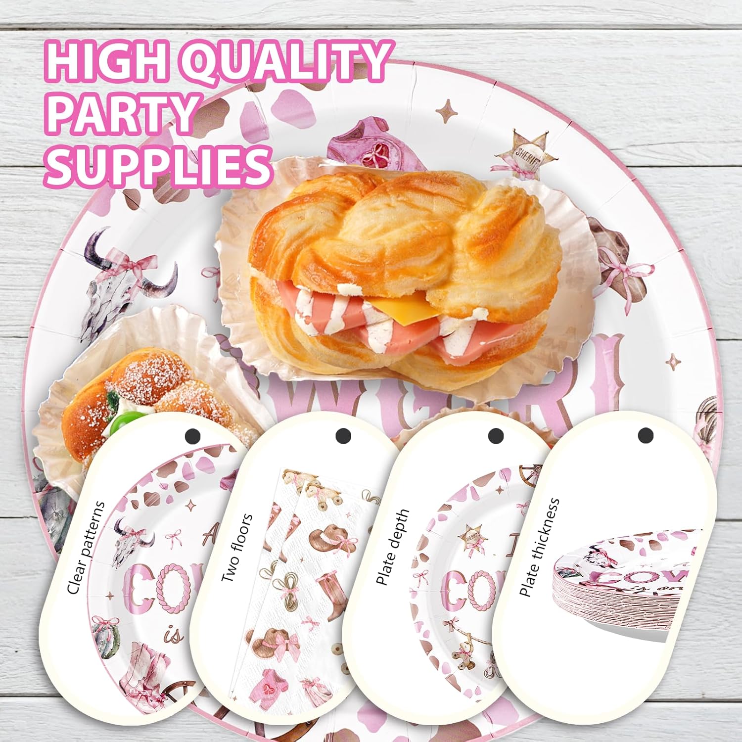 96Pcs Cowgirl Baby Shower Party Decorations Wild West Rodeo Plates and Napkins A Little Cowgirl is On The Way Decorations for Girls Western Rodeo Baby Shower Gender Reveal Birthday Supplies Serve 24