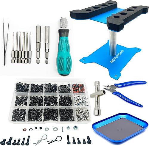 Kit de tornillos RC para reparación de soporte de herramientas de automóvil, 600 piezas y destornilladores y tornillos RC, rotación de 360 grados