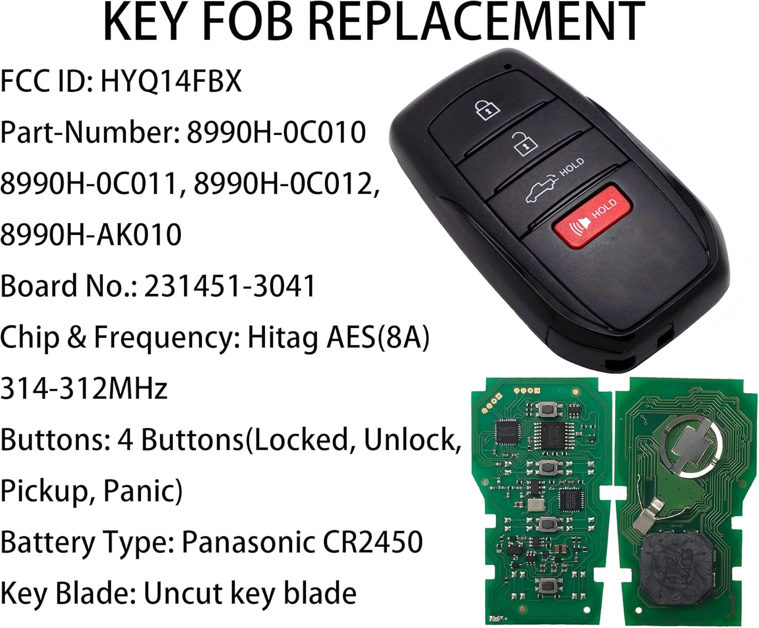 Smart Key for Toyota Tacoma Tundra 2022-2024, Alliskeys 4-Buttons Proximity Key Fob Replacement for Toyota Tacoma Tundra 2022-2024 HYQ14FBX 231451-3041 8990H-0C010
