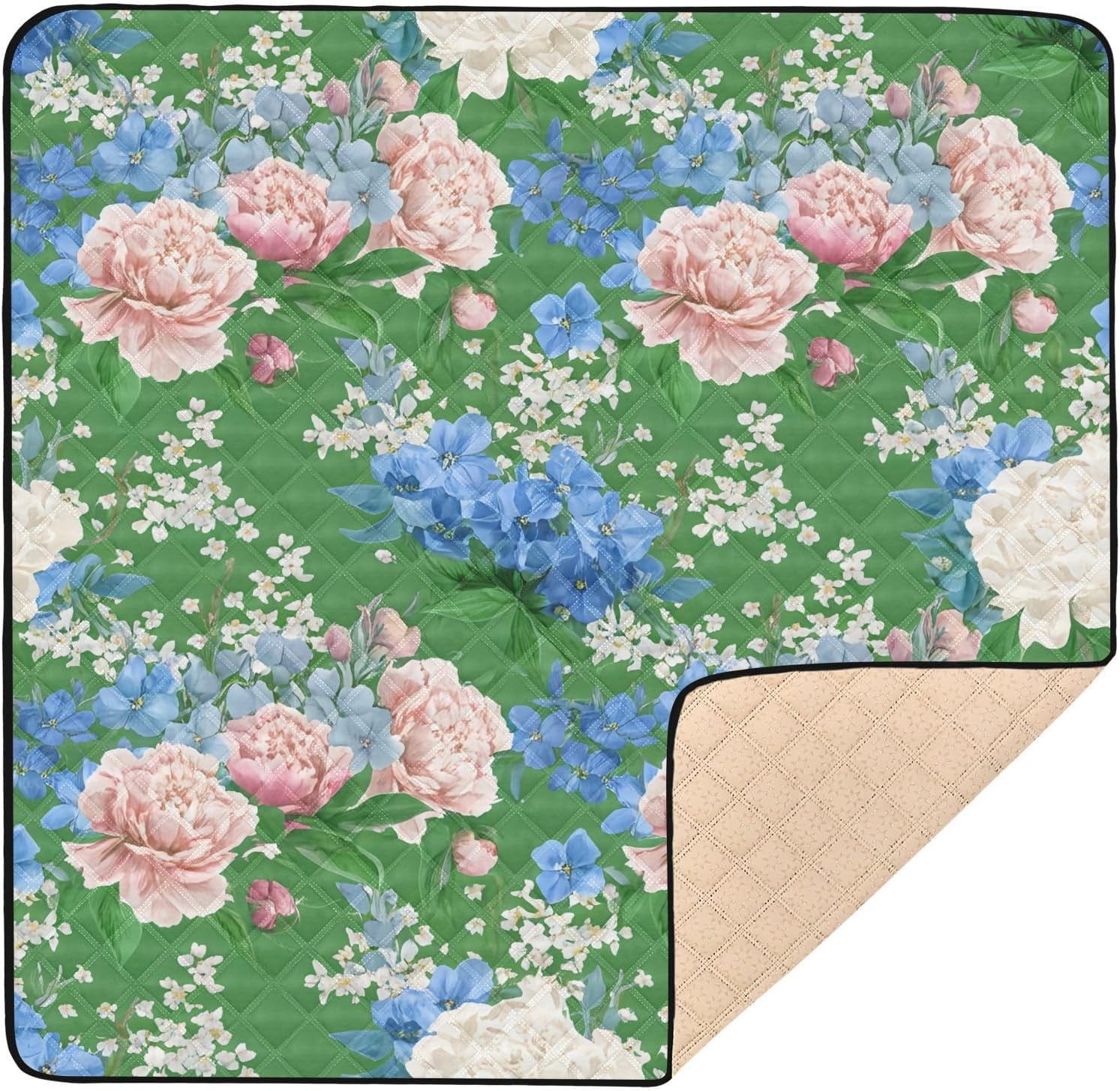 Graffiti Pink and Blue Flowers Baby Play Mat, 50“ X 50” Washable Folding Crawling Mat, Baby Floor Mat, Soft, Non-Slip