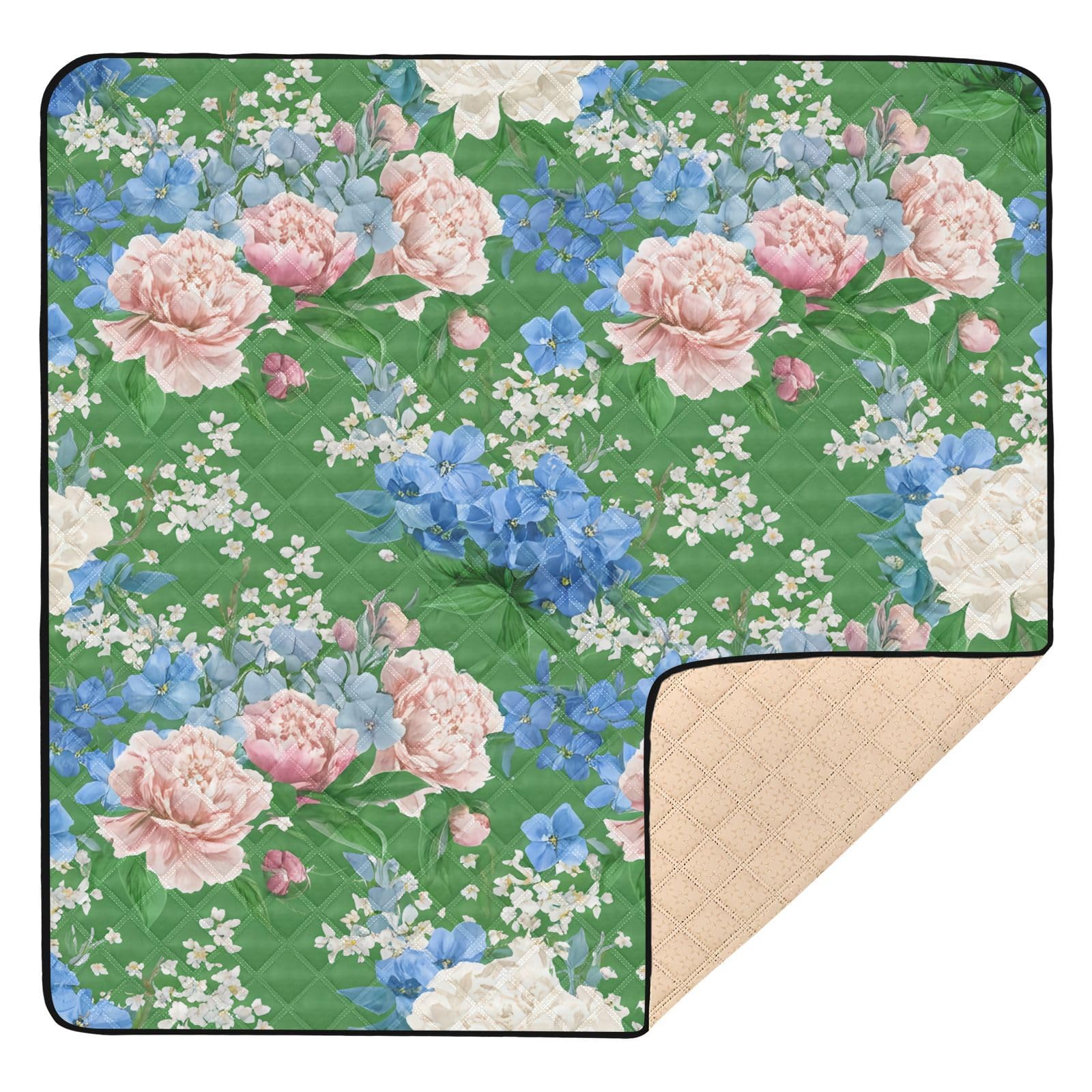 BOESI Graffiti Pink and Blue Flowers Baby Play Mat, 50“ X 50” Washable Folding Crawling Mat, Baby Floor Mat, Soft, Non-Slip