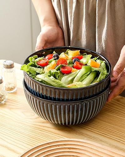 Vista 75 de HASENSE Ensaladeras grandes de 2, cuencos de porcelana de 60 onzas para servir de 8 pulgadas para comedor de cocina, elegantes platos de cerámica