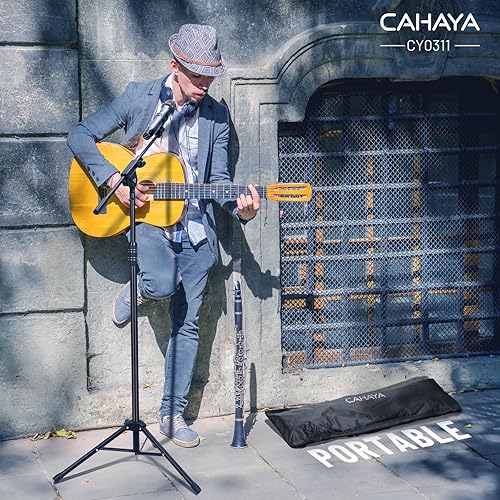 Miniatura 8 de CAHAYA Soporte de micrófono trípode de doble uso con brazo extensible y pie para micrófono portátil con bolsa de transporte y 2 clips para micrófono