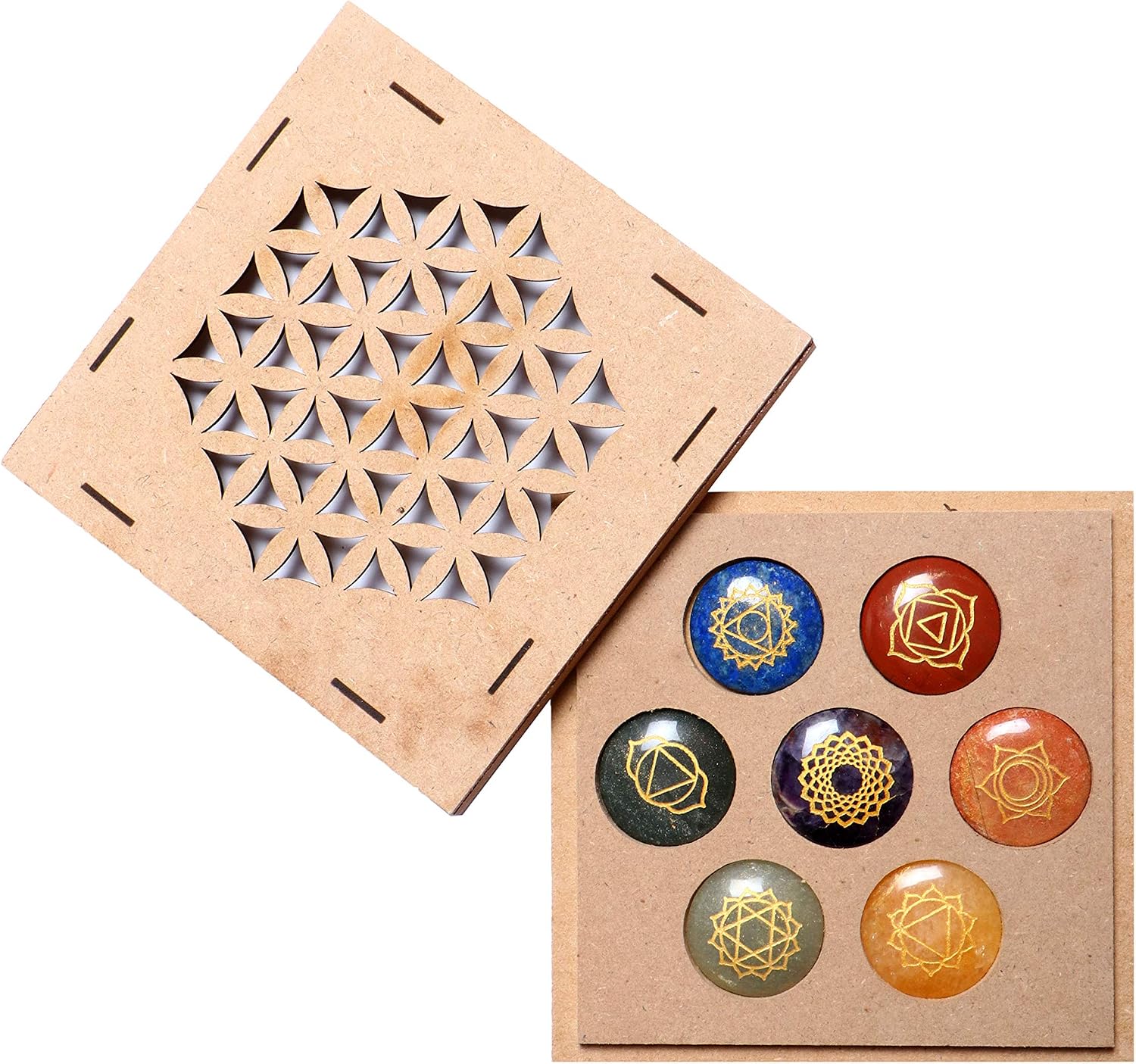 7 Chakra Crystals Set in Flower of Life Wooden Box Philippines | Ubuy