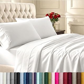 California Design Den 400 Thread Count Full Size Cotton Sheet Set - Soft Sateen, Deep Pocket Fit, Breathable 100% Natural Cotton Bedding, White