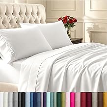 California Design Den Natural 100% Cotton Sheets Queen Size Bed Set - Soft 400 Thread Count Sateen, Queen Sheets, Deep Pockets with All Around Elastic for a Snug Fit, Durable Bedding - White