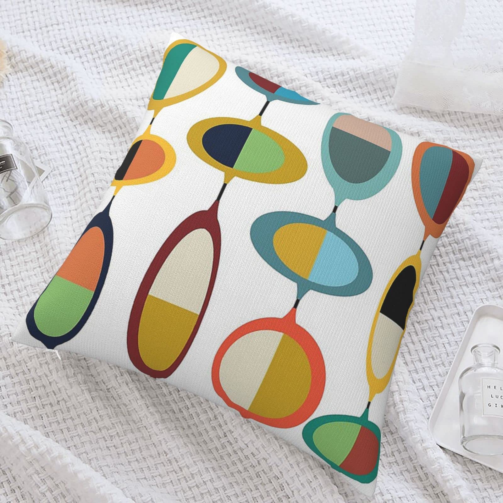 Funda de almohada cuadrada moderna de mediados de siglo, funda de almohada decorativa con auto, sofá, silla, cama y sala de estar, 18 x 18 pulgadas 5