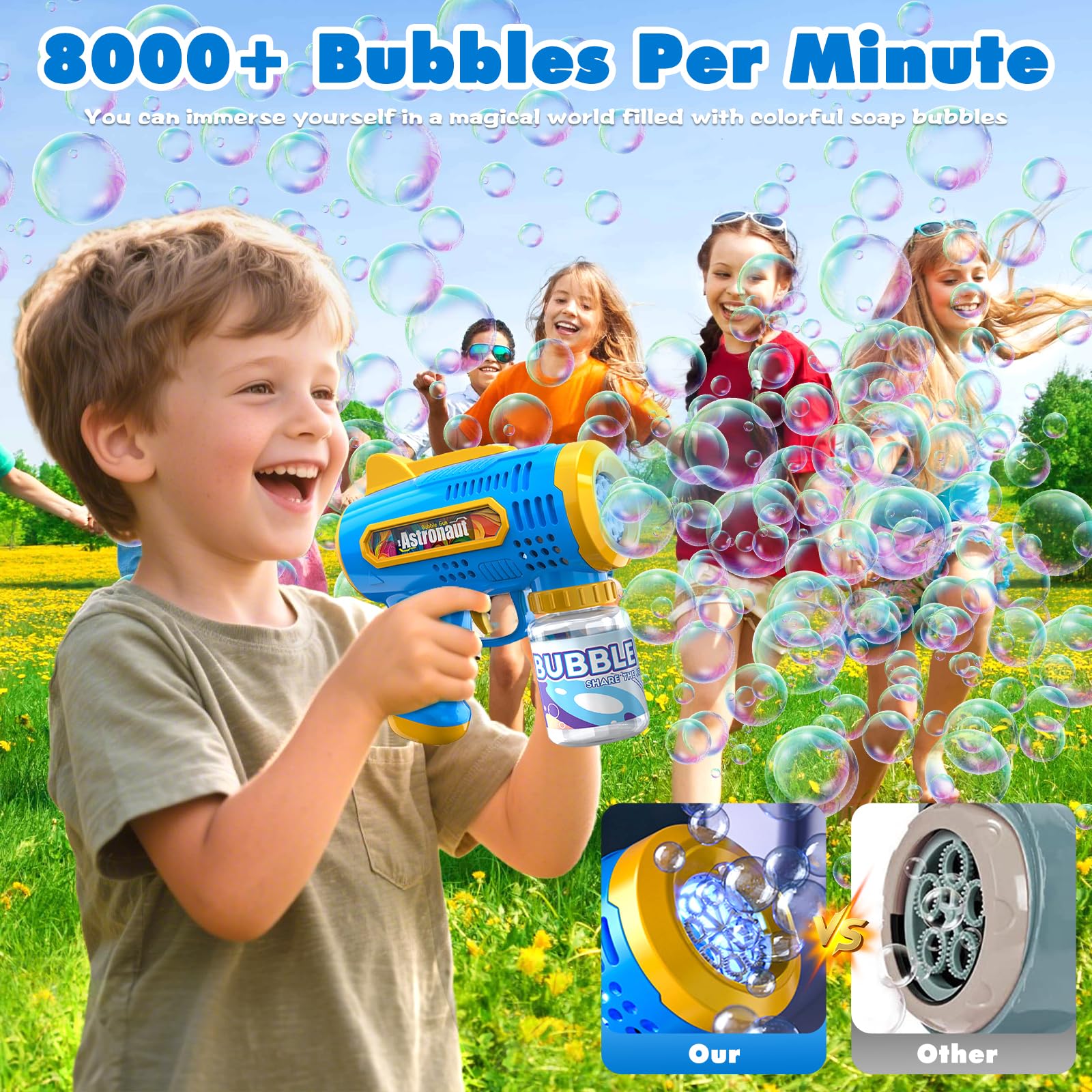 2 Pcs Pistola de Burbujas para Niños, Pistola Burbujas, Pistola de Burbujas Automática, Pistola de Pompas de Jabon, con 240ml Solución de Burbujas para Fiesta, Actividad al Aire Libre, Bodas