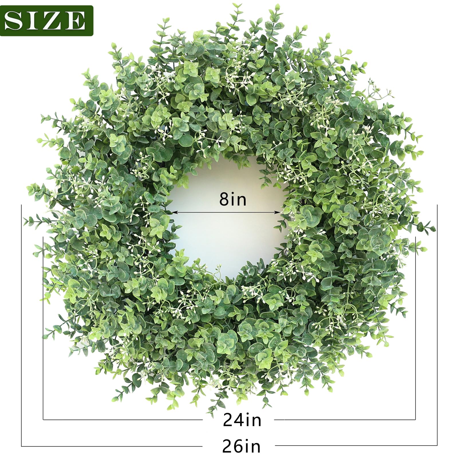 Couronne Eucalyptus Artificielle Verte 50 Cm - Déco Porte, Mur, Jardin - Baies Incluses - Sans Entretien - Style Naturel - 10