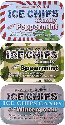 ICE CHIPS Xylitol Candy 6 Tins (Minty Pack); Low Carb, Gluten Free - includes BAND as shown