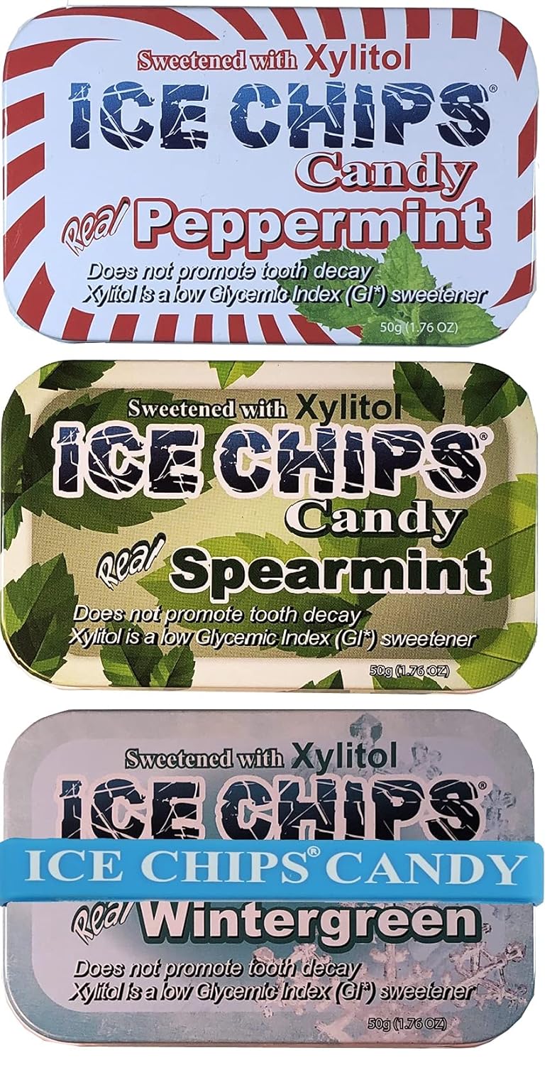 ICE CHIPS Xylitol Candy 6 Tins (Minty Pack); Low Carb