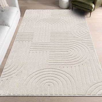 SHACOS Soft Fluffy Arch Pattern Area Rug 27"x5 Non Slip Washable Minimalist Modern High-Low Geometric Carpet for Living Room Kitchen Bedroom Bathroom, Beige