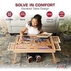 Jumbl 1000-Piece Puzzle Table with Drawers, Foldable Legs & Cover | Wooden Jigsaw Puzzle Board with Legs for Adults & Kids | Built to Last
