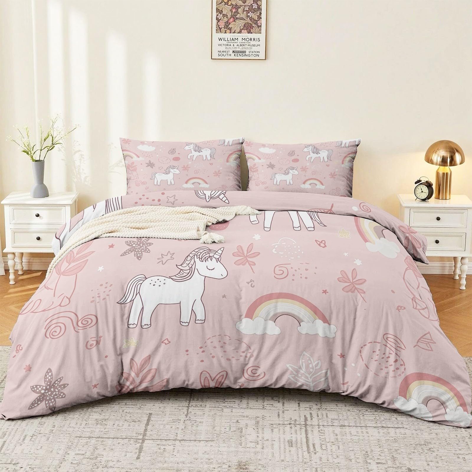 Housse de couette rose fantastique lit adulte 240x260 parure de lit microfine 3 pièces